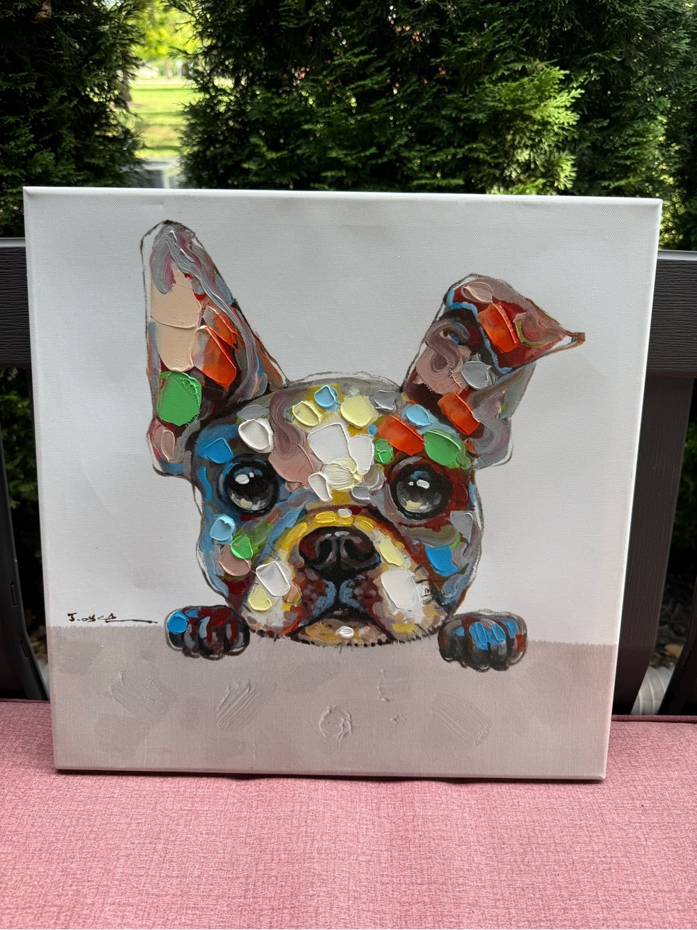 Multicolor French Bulldog Canvas Painting - Vibrant Accent Art